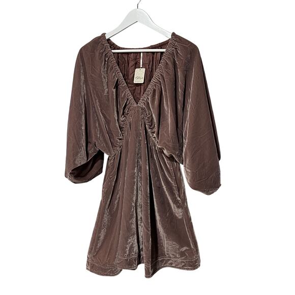 FREE PEOPLE WOMENS SIZE XSMALL PORTIA VELVET MINI DRESS PINK BOHO PRAIRIE - Picture 4 of 12